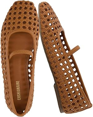 CUSHIONAIRE Weavy Woven Ballet Flats for Women, Square Toe Mary Jane Flats with Elastic Strap, Wi... | Amazon (US)