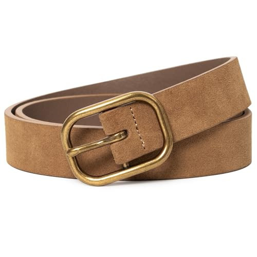 JIEDE Womens Brown Suede Belt Ladies Genuine Leather Waist Belt for High-Waist Pants Jeans & Skirts (PinBuckleSuedeBrown-28mm, S - Fits Waist 29''-35'') | Amazon (US)