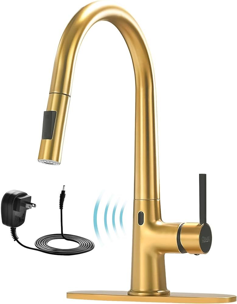 Gold Touchless Kitchen Faucet with AC Adapter, Motion Sensor Hands Free Single Handle Kitchen Sin... | Amazon (US)
