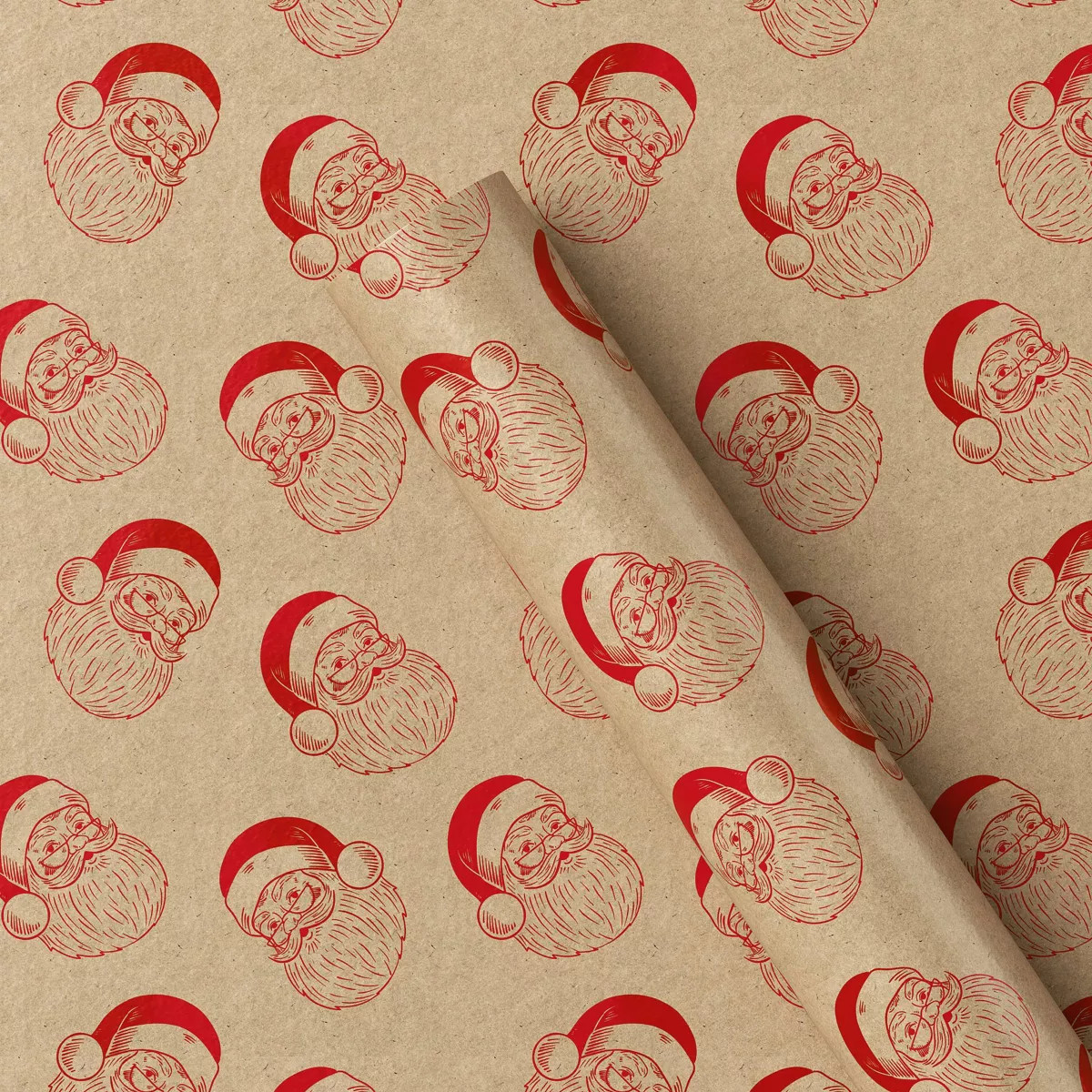 30" 25 sq ft Christmas Roll Wrap Santa Heads on Kraft - Wondershop™ | Target