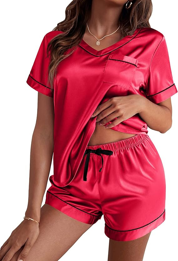 Ekouaer Silk Pajama for Women Short Sleeve Satin Pj Set Two Piece Soft Sleepwear Loungewear, S-XX... | Amazon (US)
