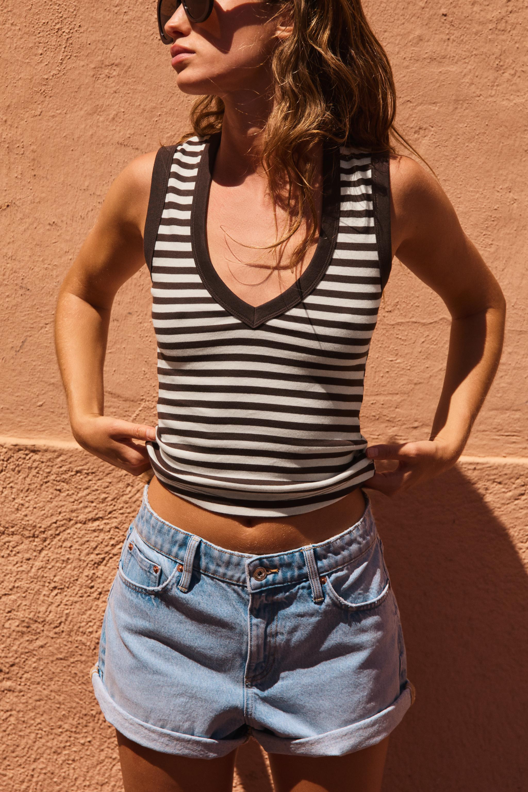 COTTON V-NECK STRIPED T-SHIRT | Zara Canada
