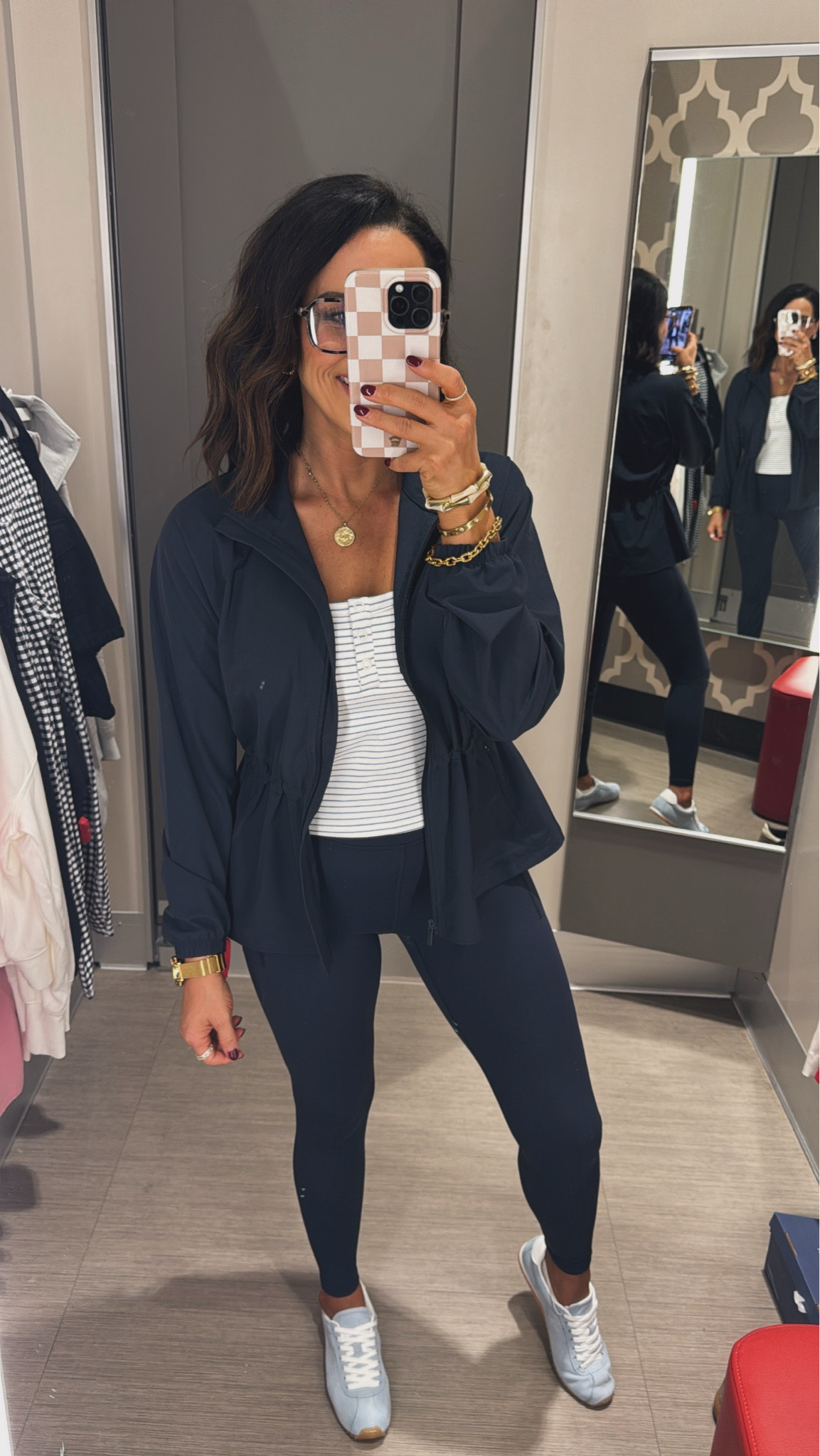 Loving this athletic wear from Target! Navy is timeless! Perfect running errands! The best leggings and athletic jacket! Casual outfits mom wear workout fits navy blue leggings gold jewelry VintagePickin 

#LTKdayinmylife #LTKootd #LTKmomlife