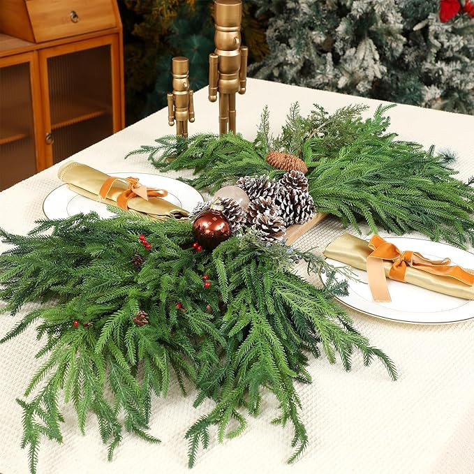 Jutom 30 Pcs 30 Inch Christmas Norfolk Pine Branches, Lifelike Bendable Non-Shedding Greenery Ste... | Amazon (US)