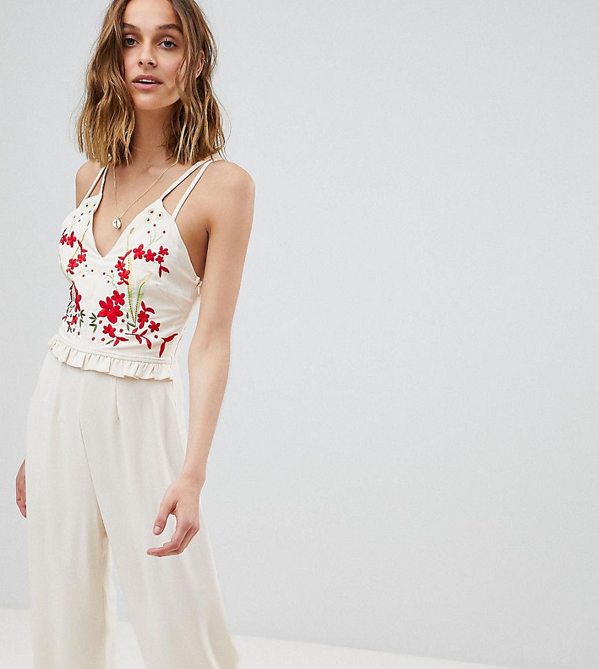 Hope & Ivy Embroidered Jumpsuit With Strappy Back - Cream | ASOS US
