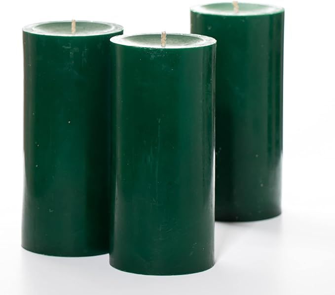 Richland Set of 3 Dark Green Pillar Candles 3" x 6" Unscented Dripless for Weddings Home Holidays... | Amazon (US)