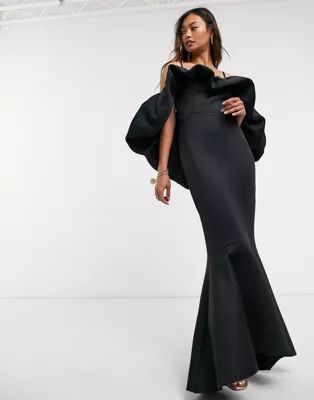 ASOS DESIGN Premium bubble neck peplum cami maxi dress in black | ASOS (Global)