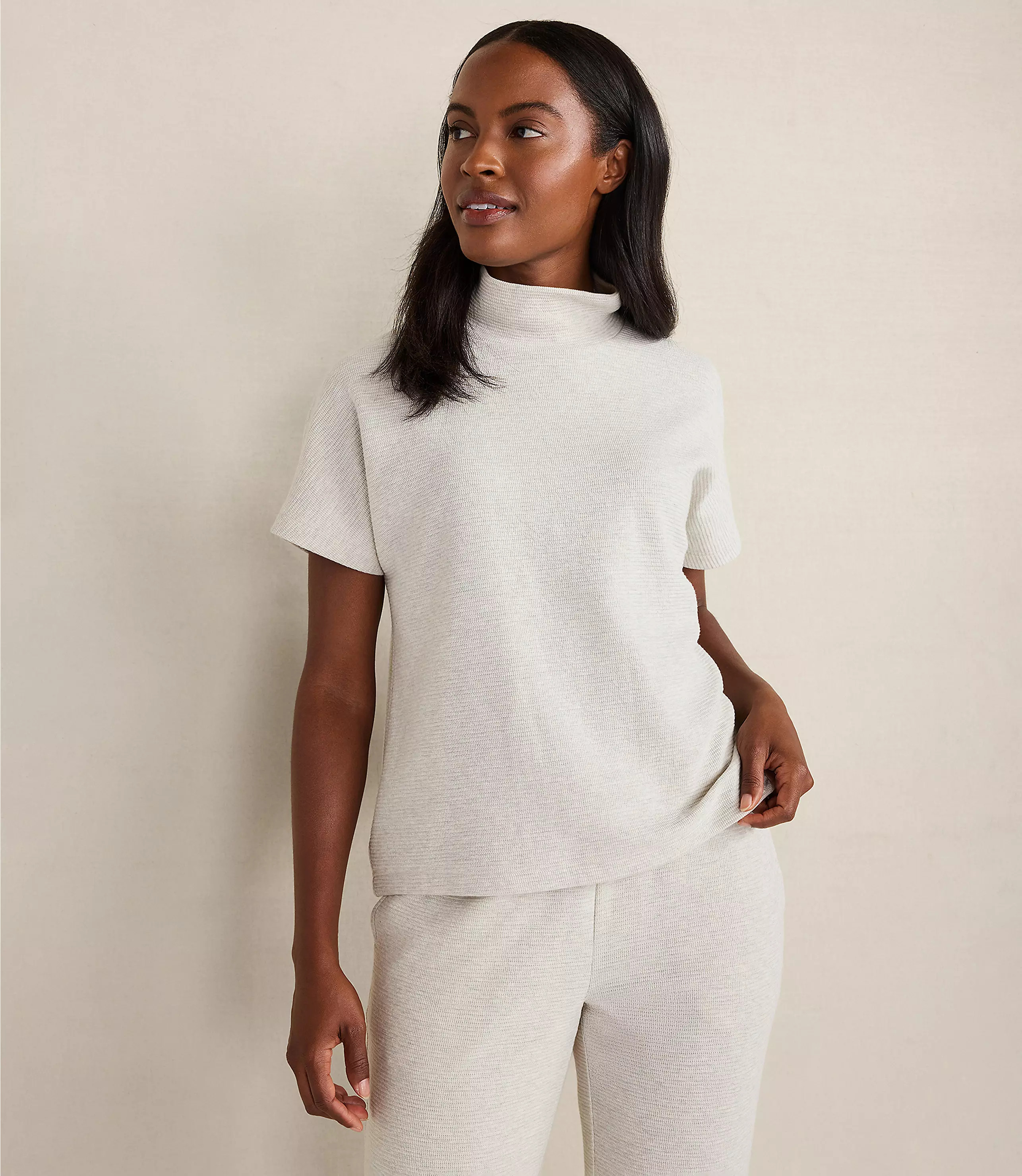 Haven Well Within Cotton Blend Ottoman Rib Mock Neck Top | LOFT