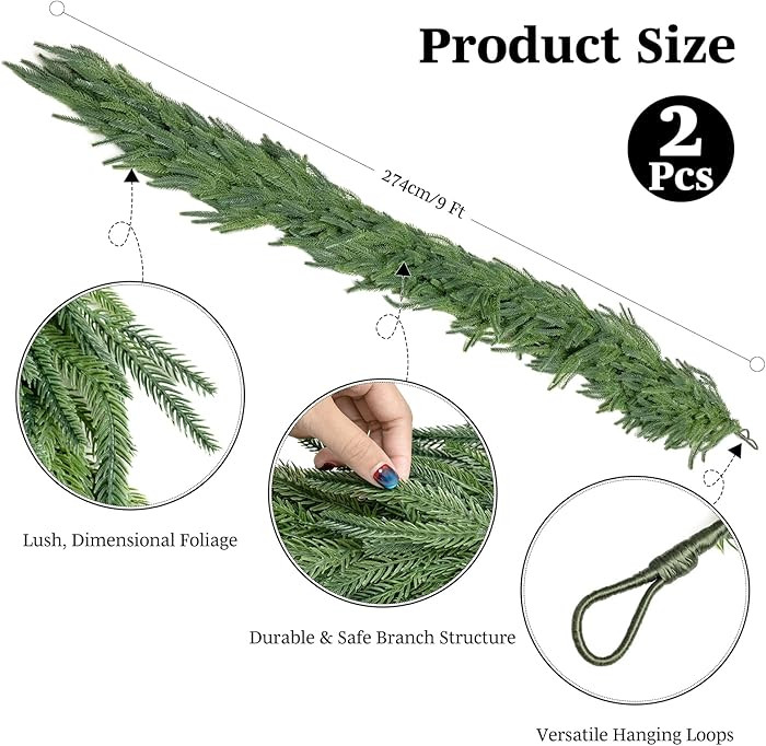 2Pcs 9Ft Real Touch Norfolk Pine Garland-Realistic Christmas Garlands for Mantle- Lush Dripping A... | Amazon (US)