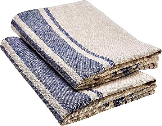 LINENVIBE Pure Linen Kitchen Tea Towels Set of 2 Flax Dish Towels 17 x 27 inches with Navy Blue F... | Amazon (US)