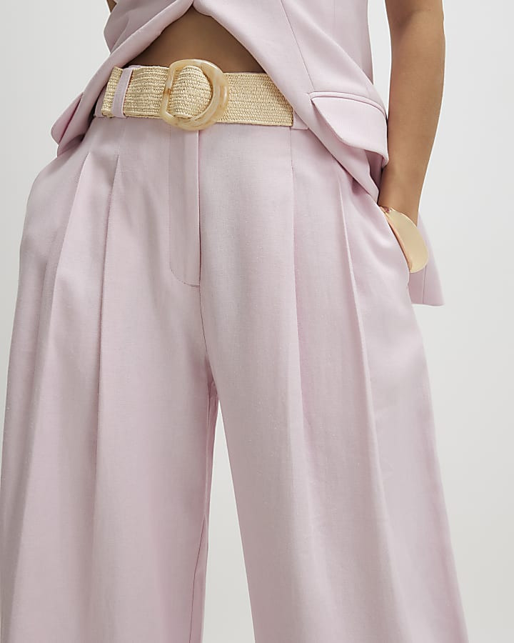 Pink Belted Wide Leg Trousers | River Island UK & IE