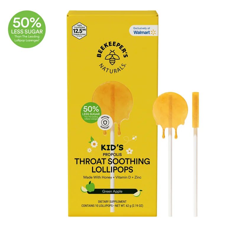 Beekeeper's Naturals Kids Propolis Immune Support Lollipops, Green Apple, 10ct | Walmart (US)