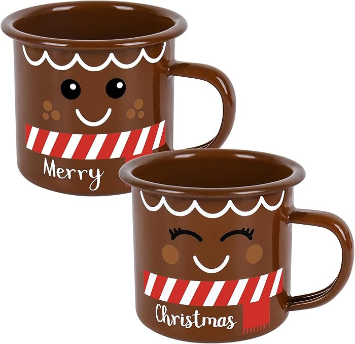 Whaline 2 Pcs Christmas Mini Coffee Mugs 12 Oz Gingerbread Man Smile Enamel Cups with Handle Cart... | Amazon (US)