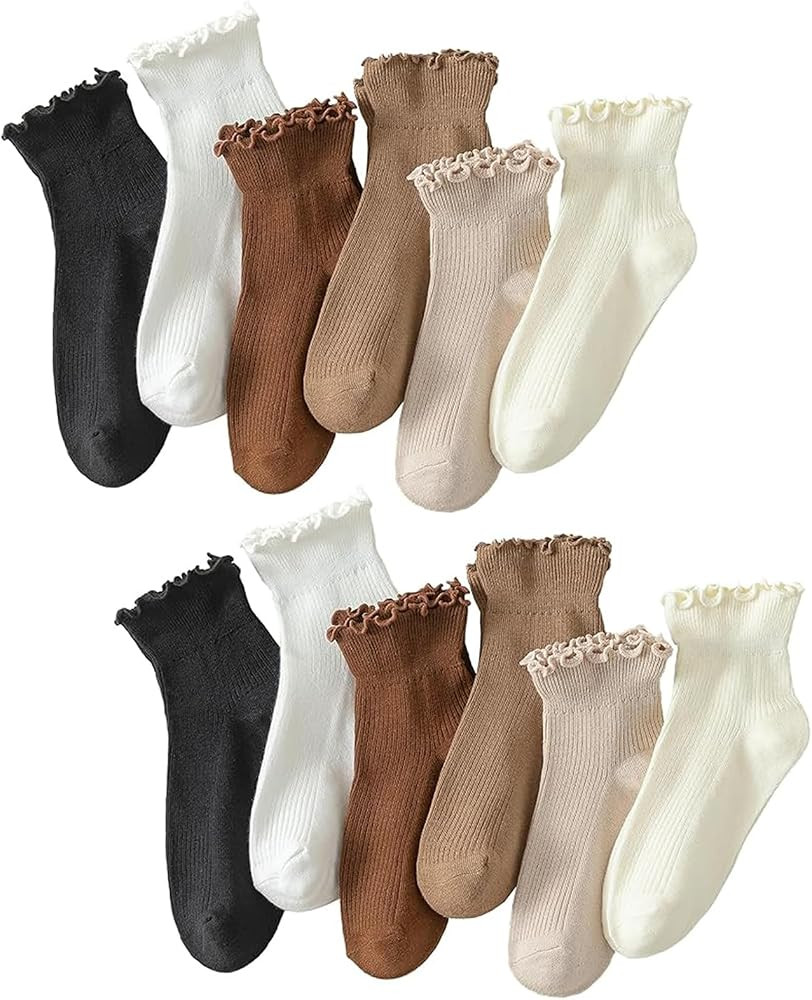 Hstyle 6 Pairs of Ruffle Socks Women, Cute Ruffle Ankle Socks | Amazon (US)