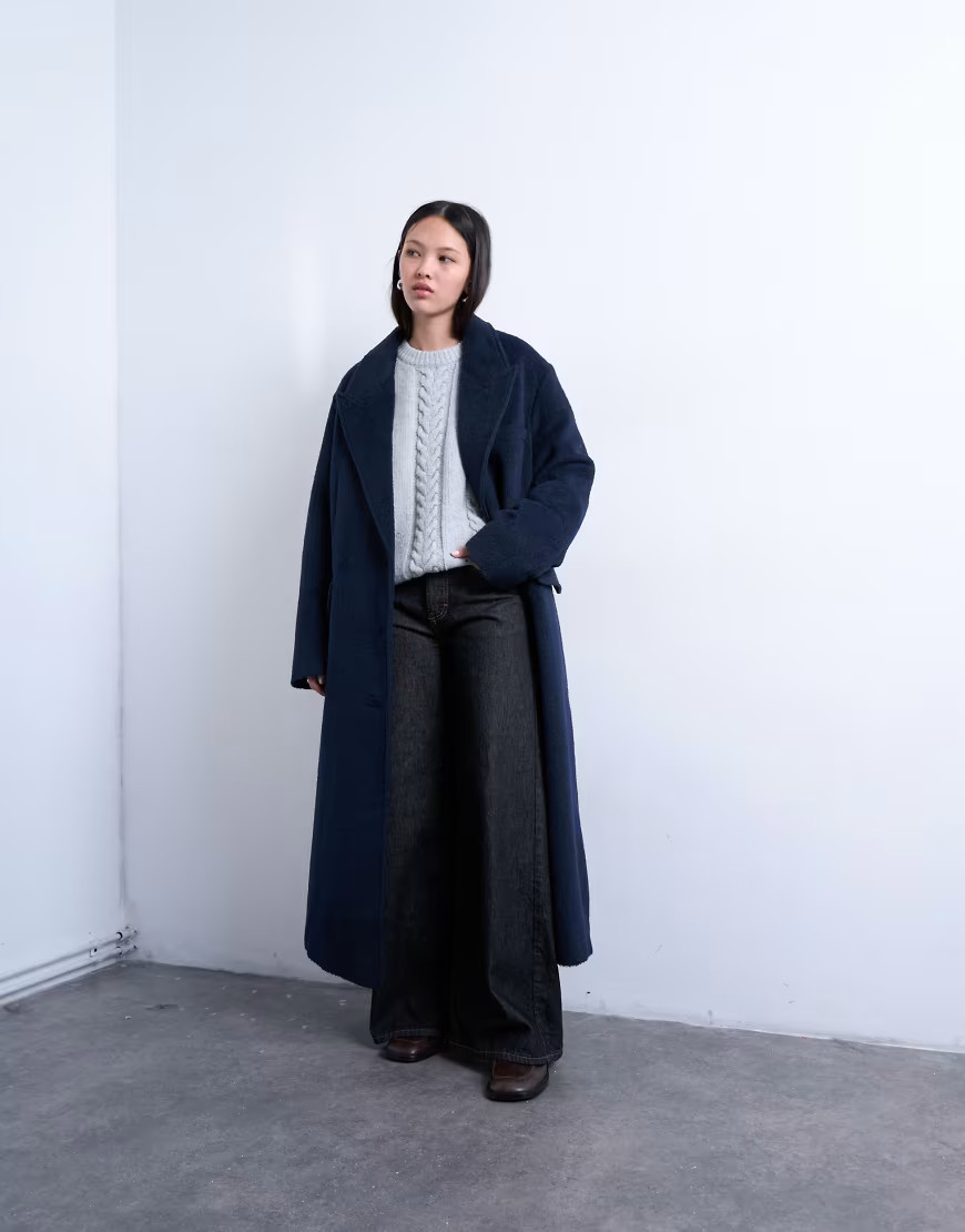 Topshop 3 button brushed wool blend coat in navy | ASOS (Global)
