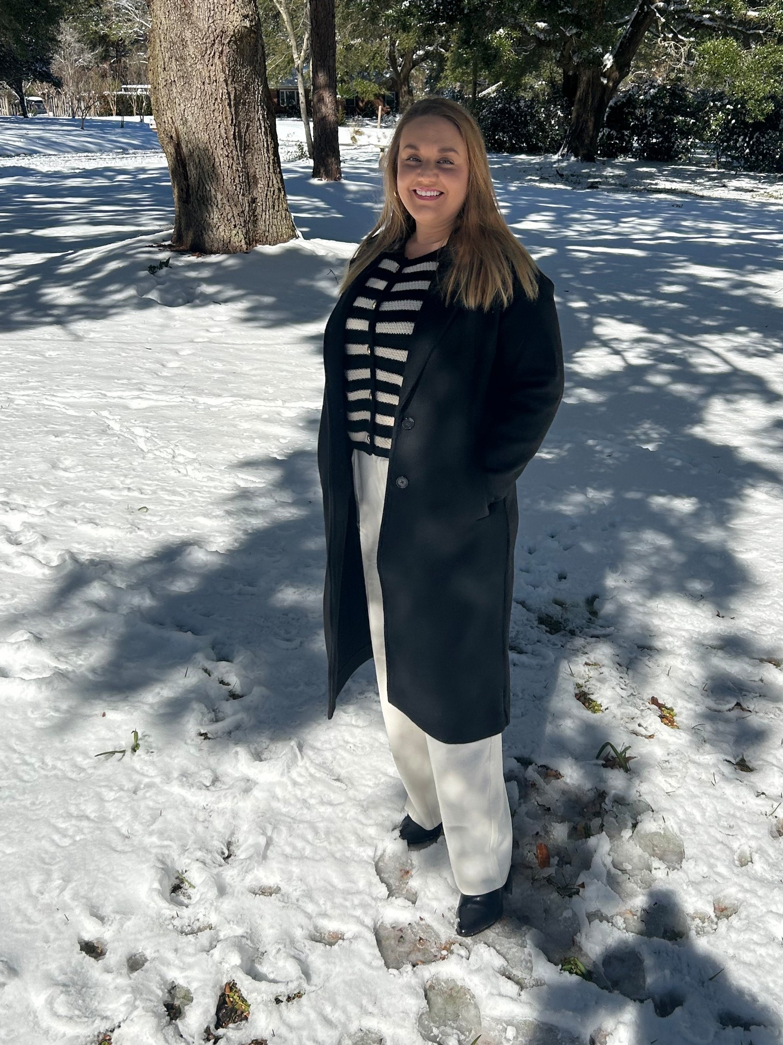 wearing 8S dress pants, Striped sweater, dress pants, slacks, work pants, cream pants, lady cardigan, button down sweater, button down cardigan, gold button sweater, trousers, pleated front pants, straight pants

#LTKFindsUnder50 #LTKWorkwear #LTKMidsize