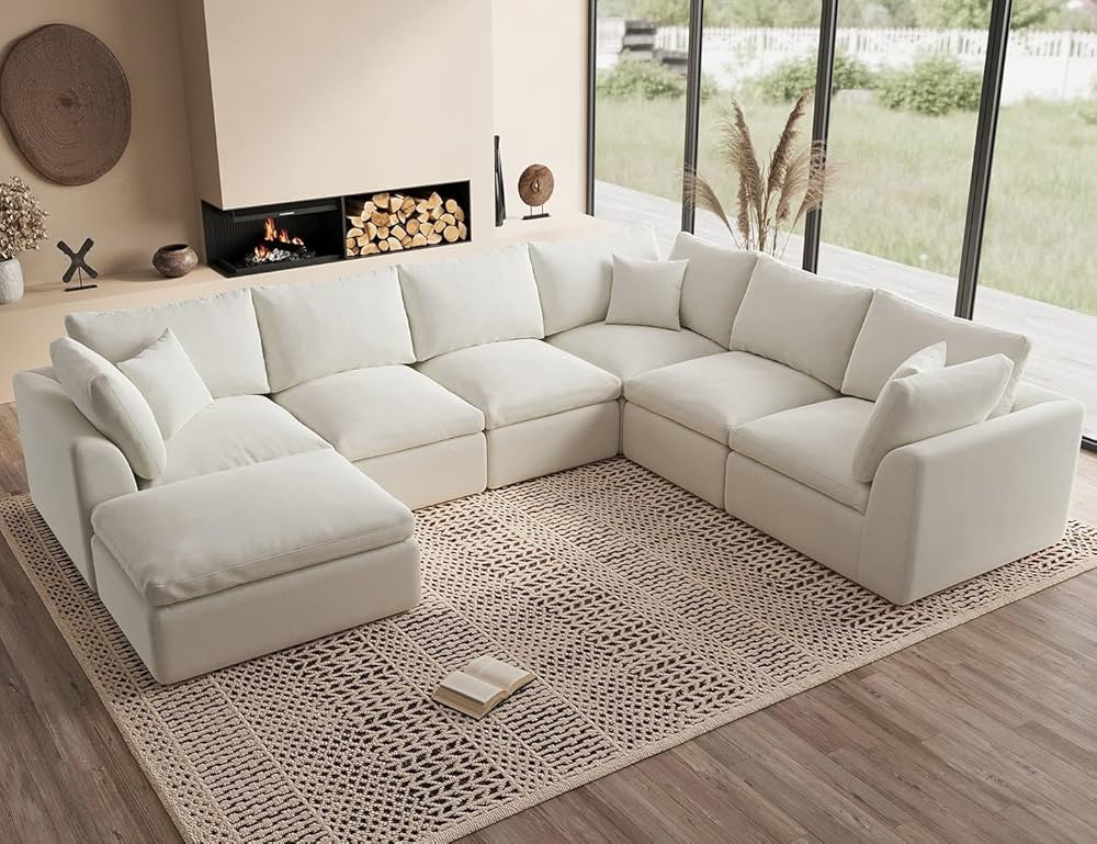 Oversized Cloud Couches for Living Room, Convertible Sectional Couch with Ottoman, 7 Seater Large... | Amazon (US)