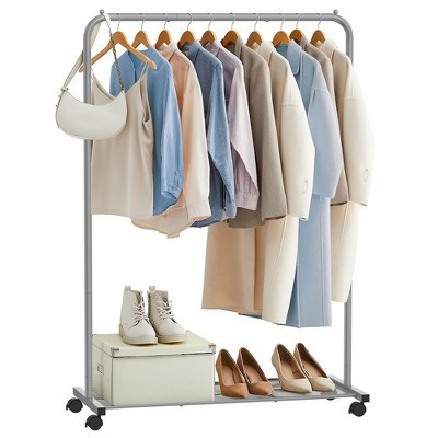 SONGMICS 110 lb Load Capacity Clothes Rack with Wheels Garment Rack with Storage Shelf Clothing Rack for Bedroom 2 Brakes Steel Frame Gray | Target