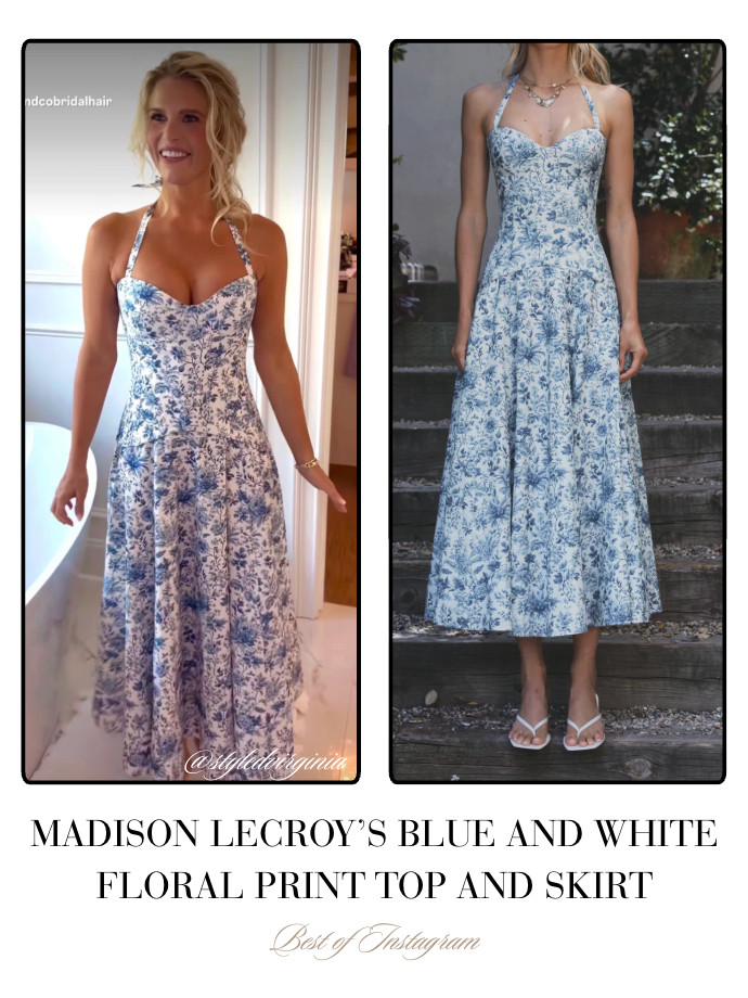 Madison LeCroy's Blue and White Floral Print Top and Skirt 📸 + Styling: @styledvirginia 

 