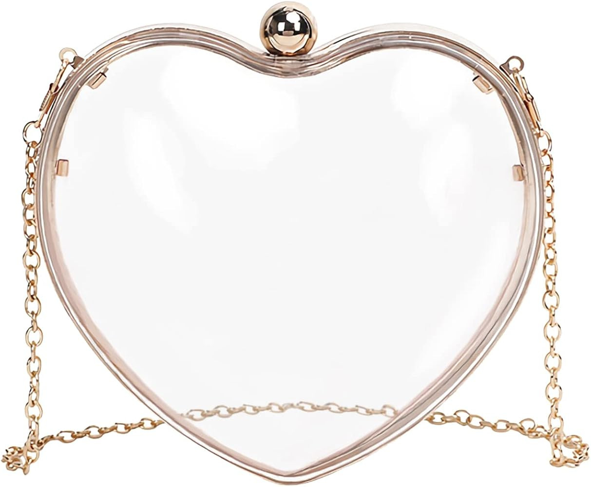 JAMBHALA Women Clear Acrylic Clutch Bag Mini Heart Handbag Evening Pouch with Detechable Chain | Amazon (US)