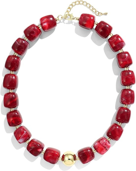 Colorful Chunky Necklaces for Women Multicolored Large Square Resin Beads Necklace Trendy Bold St... | Amazon (US)