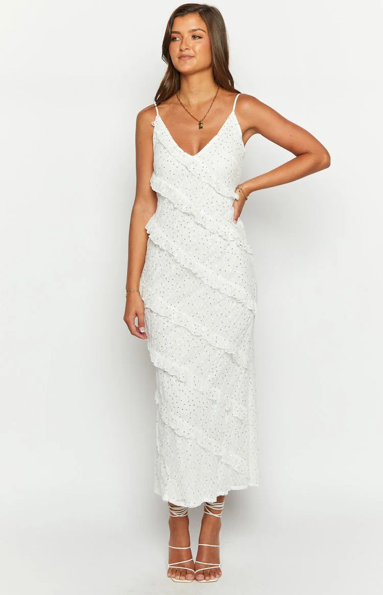 Hudson White Ruffle Maxi Dress | Beginning Boutique (US)