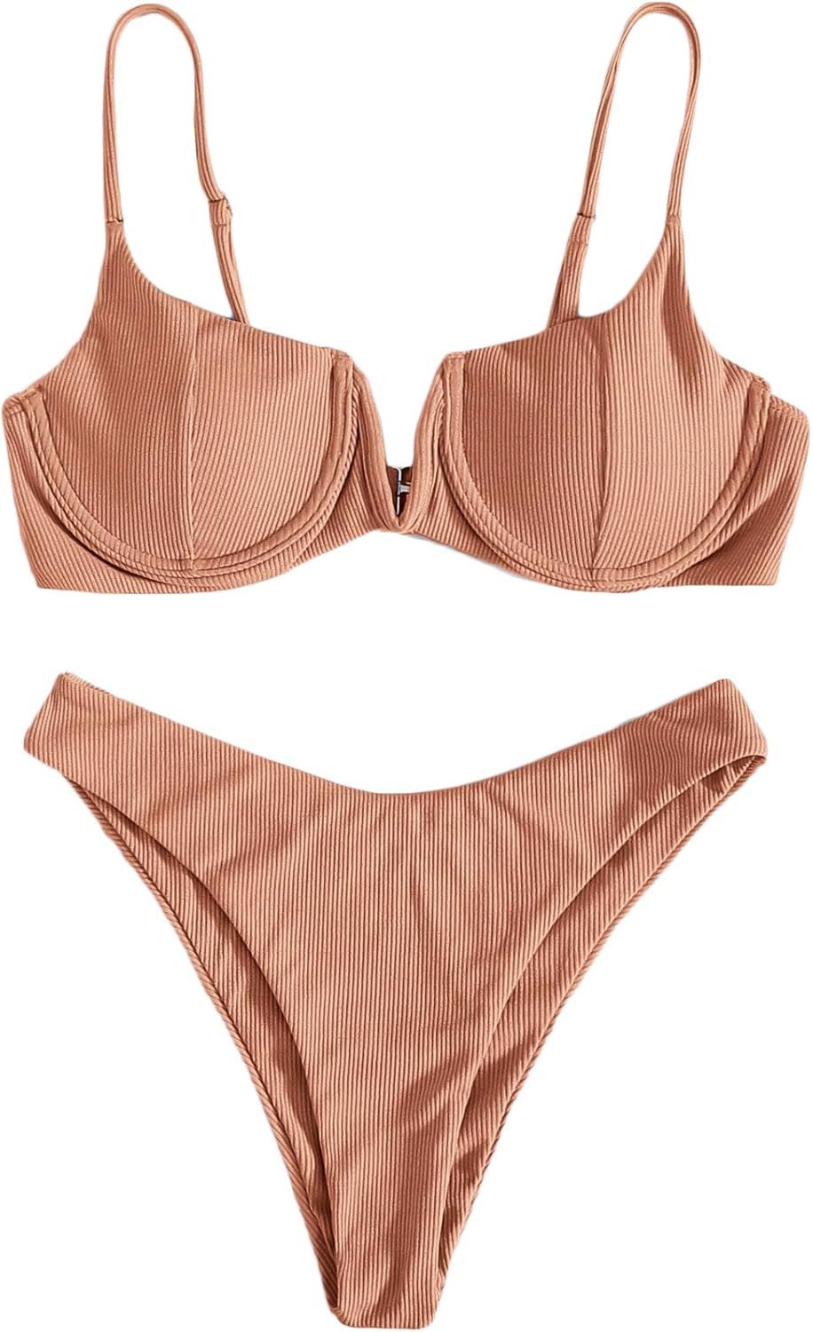 Verdusa Women's Underwire Bra High Cut Bikini Set Beach Two Piece Bathing Suit | Amazon (US)
