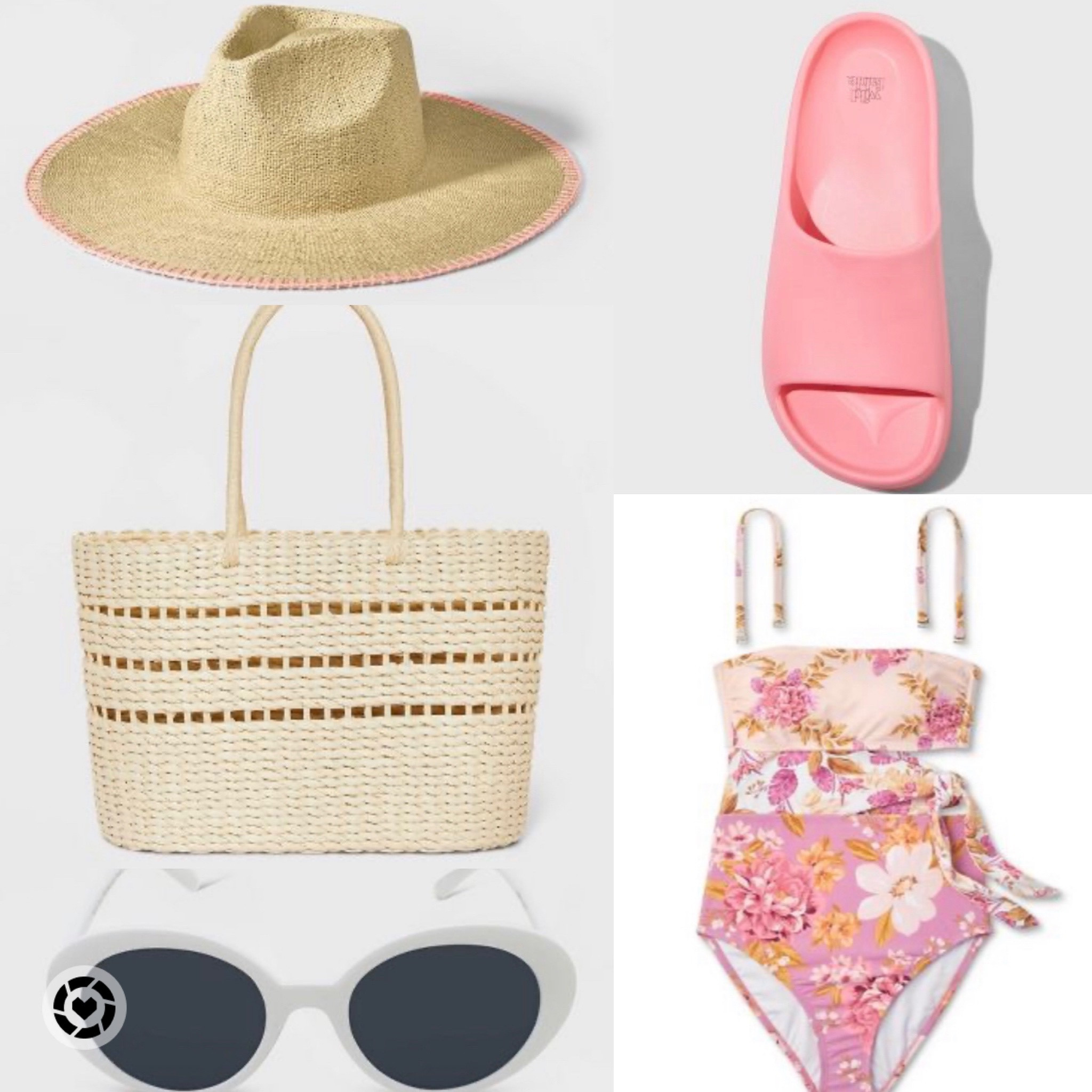 Target floral one piece swimsuit 
Pink pool sandals 
Straw pool bag
Straw beach hat
Summer Vacation 
White sunglasses 

#LTKitbag #LTKswim #LTKshoecrush