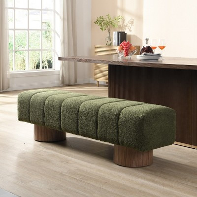 64" Modern Upholstered Dining Bench, Green Boucle Fabric Entryway Bench, Window Bench for Living Room or Entryway, No Assembly Required-Panipeachy | Target