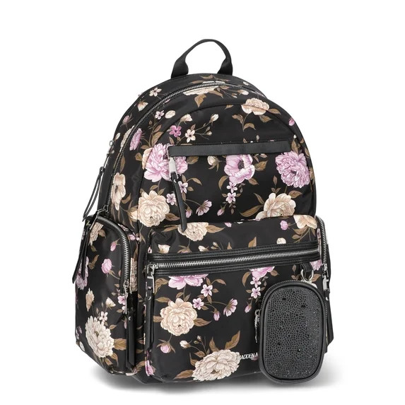 Madden NYC 18.5" Women's Dome Backpack with Front Pocket and Removable Pouch, Dark Floral | Walmart (US)