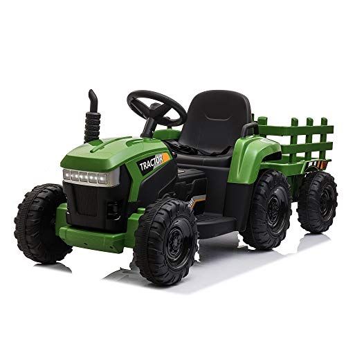 TOBBI 12v Battery-Powered Toy Tractor with Trailer and 35W Dual Motors,3-Gear-Shift Ground Loader Ri | Amazon (US)