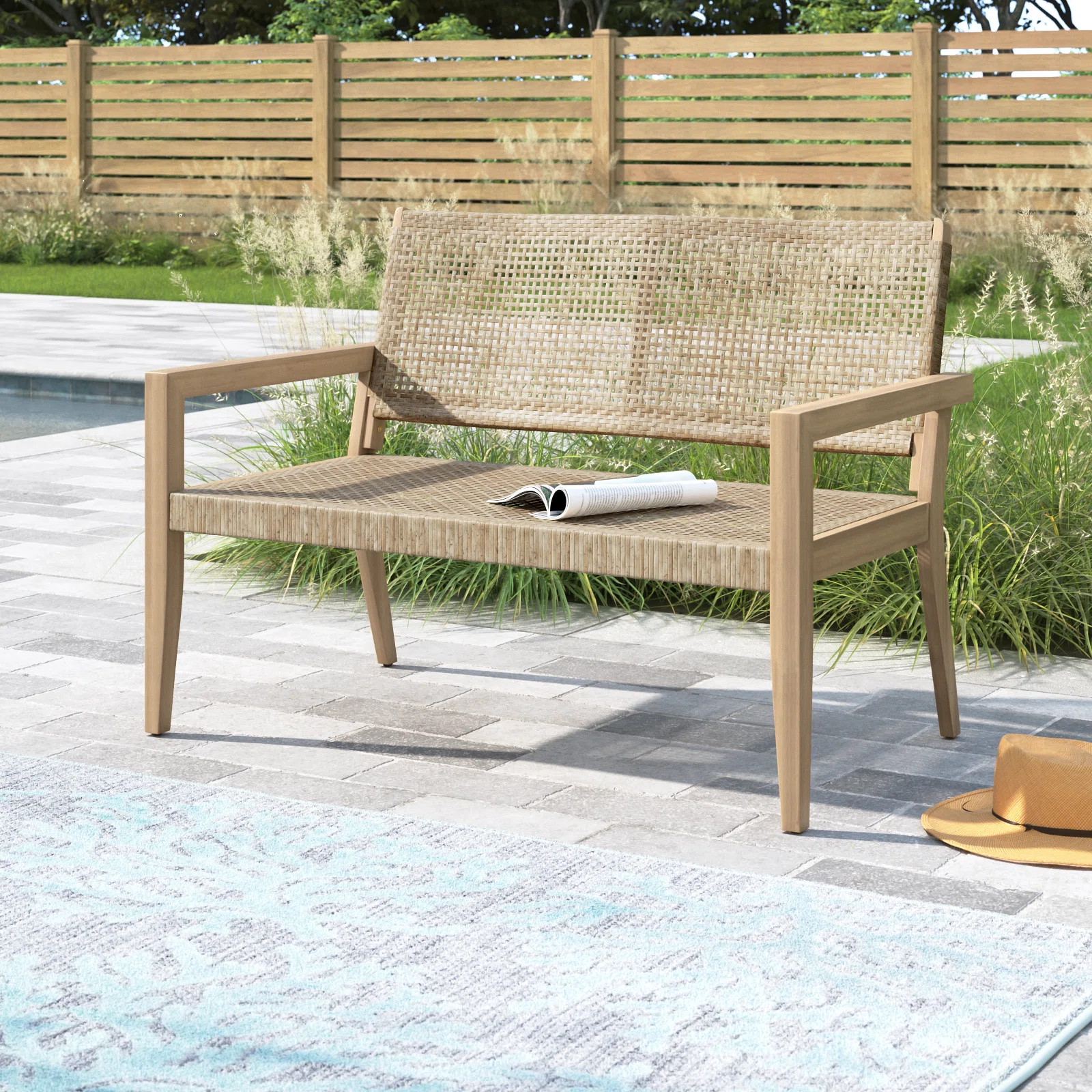 Sand & Stable™ Jana 46.5'' Outdoor Wicker And Acacia Wood Loveseat & Reviews | Wayfair | Wayfair North America