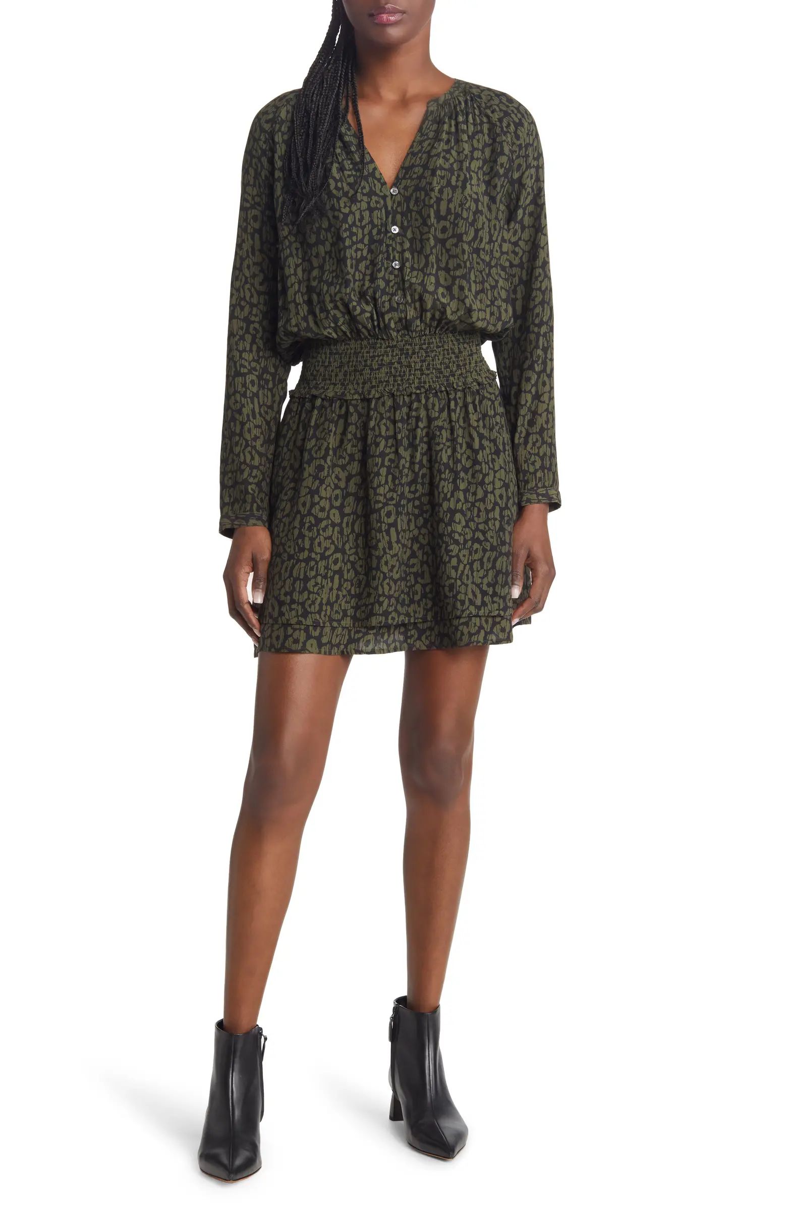 Rails Jasmine Batik Cheetah Smocked Waist Long Sleeve Dress | Nordstrom | Nordstrom