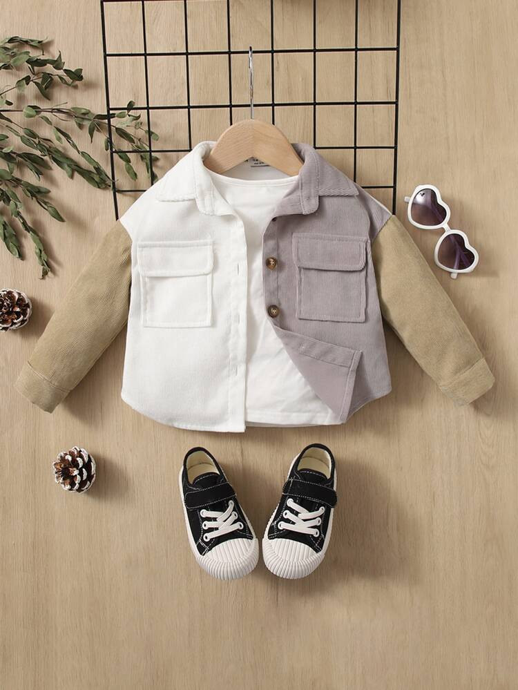 SHEIN Baby Color Block Flap Pocket Jacket Without Tee | SHEIN