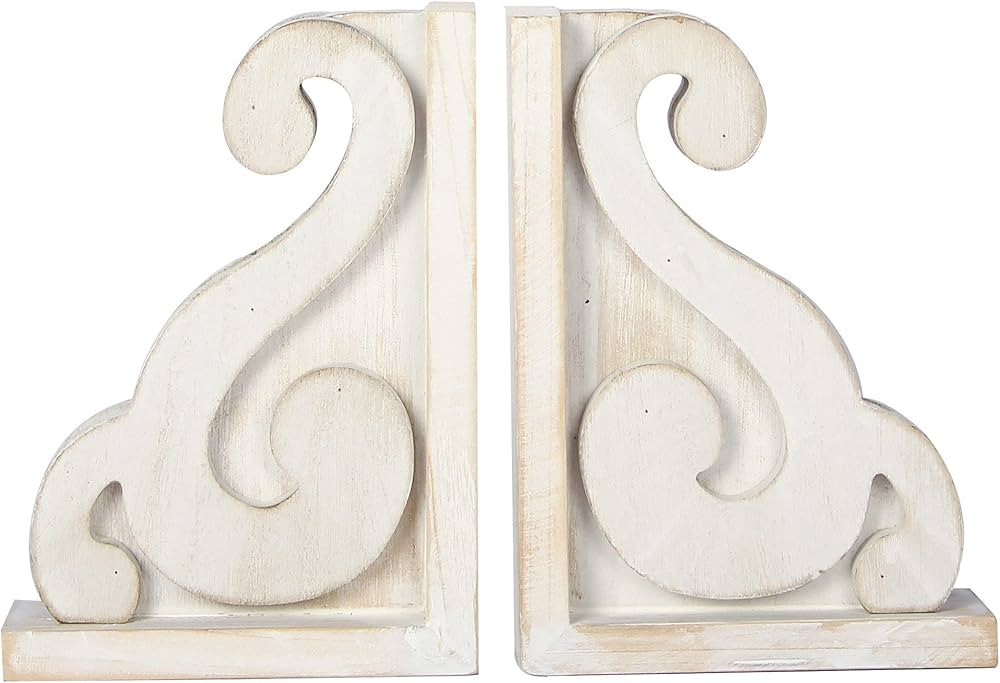 GENMOUS Rustic Distressed Vintage Scroll Corbel Bookends,Farmhouse Whitewashed Wood Decorative Bo... | Amazon (US)