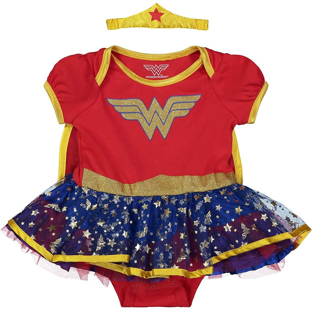 DC Comics Justice League Wonder Woman Baby Girls Cosplay Costume Bodysuit Cape and Headband Newbo... | Amazon (US)