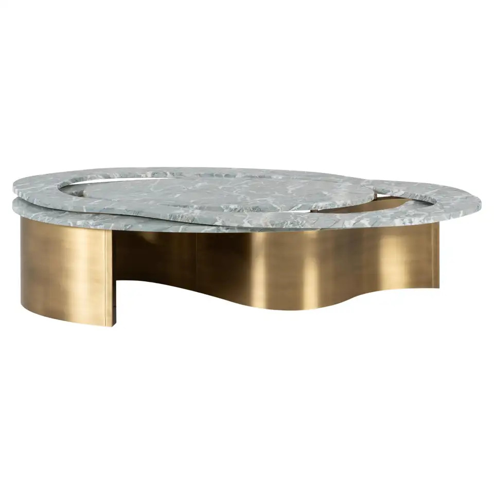 Contemporary Benagil Coffee Table, Marble Top, Brass, Handmade by Greenapple | 1stDibs