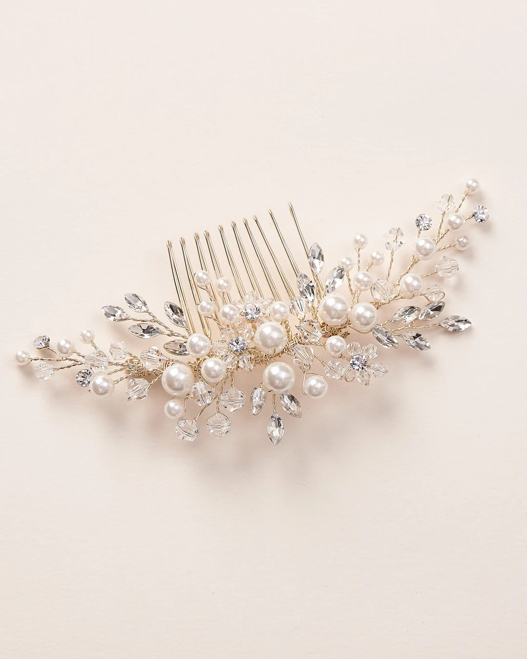 Pearl & Crystal Bridal Comb Floral Wedding Crystal Comb Bridal Headpiece Gold Wedding Comb Silver... | Etsy (US)
