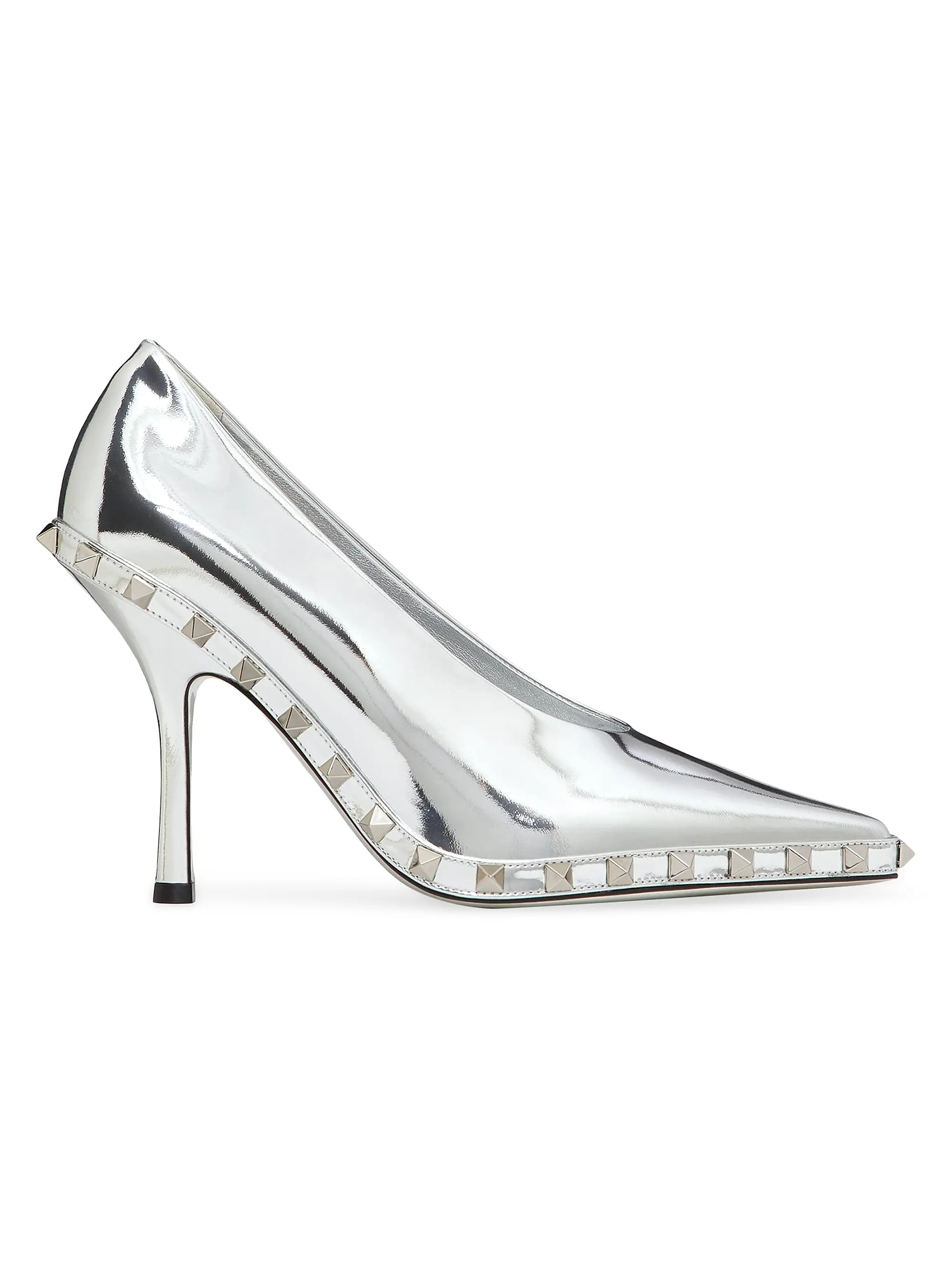 Rockstud Pumps In Mirror-Effect Calfskin With Tone-One-Tone Studs 100mm | Saks Fifth Avenue