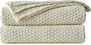 Longhui bedding Cream Knitted Throw Blanket for Couch, Soft, Cozy Machine Washable 100% Cotton So... | Amazon (US)