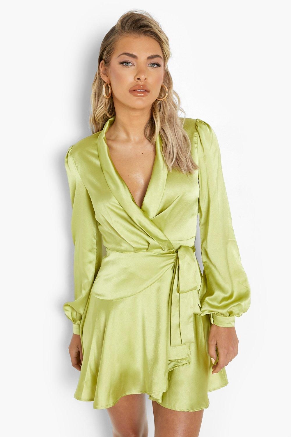 Satin Wrap Mini Skater Dress | Boohoo.com (UK & IE)