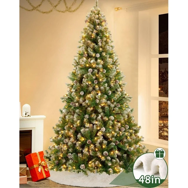 Yexmas 6ft Pre-Lit Realistic Artificial Christmas Trees,Green Christmas Trees with 1200 Flocked F... | Walmart (US)