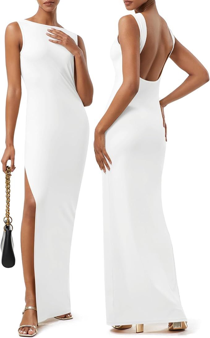 Casly Lamiit Women's Sexy Backless Sleeveless Bodycon Maxi Dress 2024 Y2K Party Club High Neck Si... | Amazon (US)