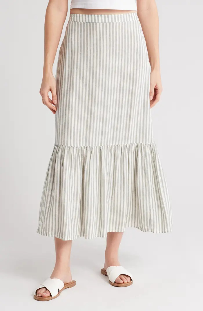 Stripe Tiered Linen Blend Midi Skirt | Nordstrom Rack