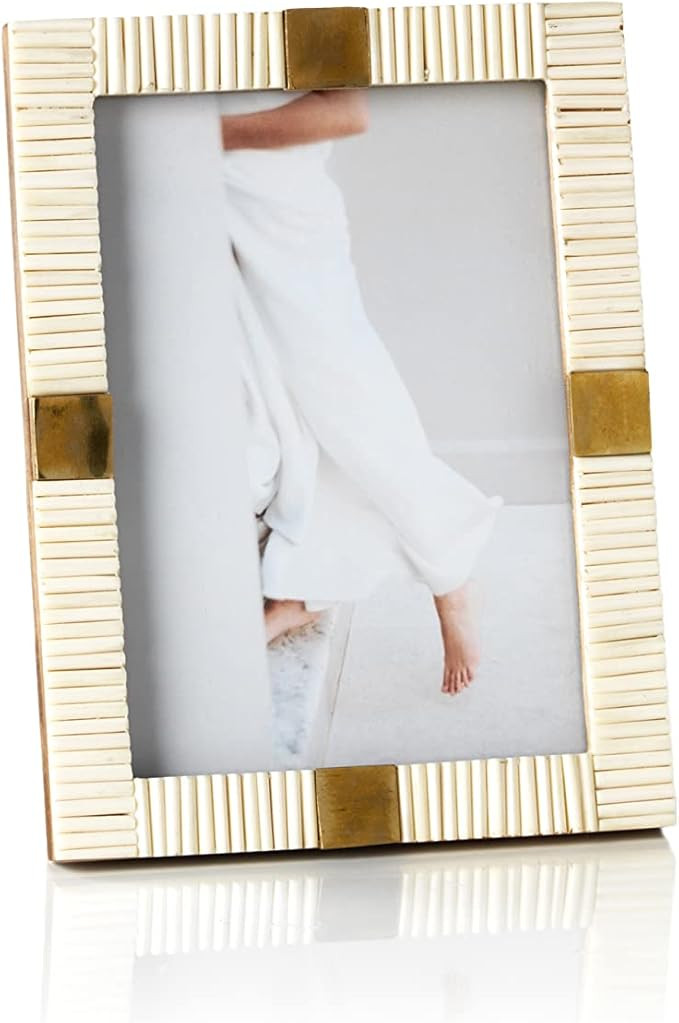 Zodax Maha Black or White Bone with Brass Trim Photo Frames (5x7, White) | Amazon (US)