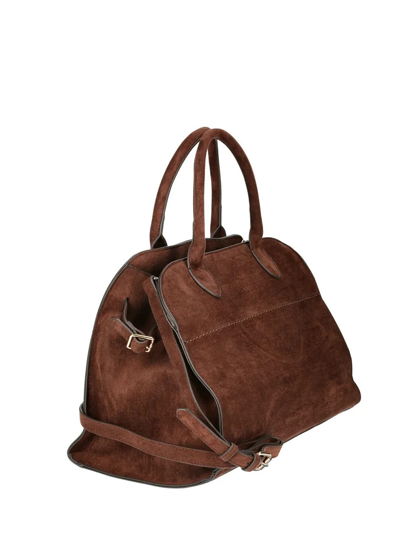 Time and Tru Women's Sage Satchel Soft Faux Suede Tote Bag, Chocolate | Walmart (US)