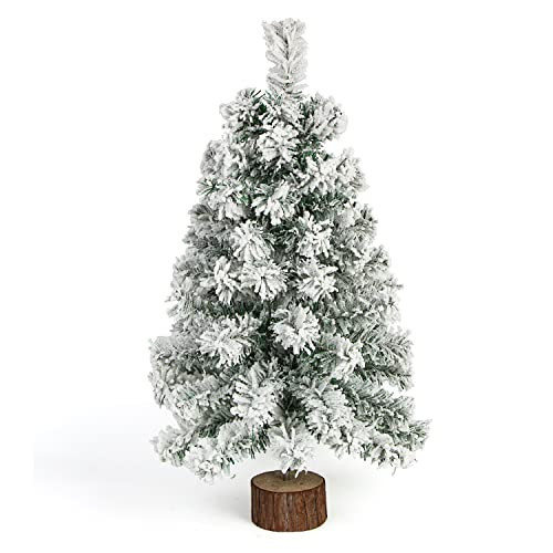 CCINEE Table Top Artificial Christmas Tree, 2 Ft Small Mini Green Xmas Tree with Flocking Snow Frost and Wooden Stand for Porch Coffee Table Centerpiece Arrangements Home Office Holiday Decor | Amazon (US)