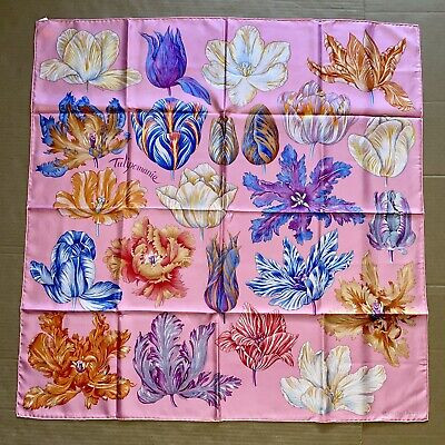 Hermes scarf silk Carre 90cm Tulipomanie blue purple yellow pink  | eBay | eBay US