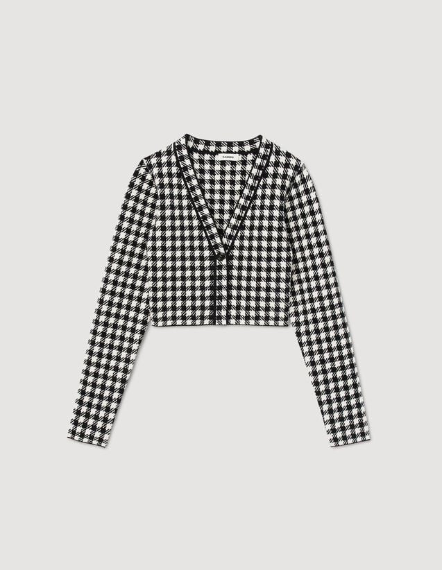 Cropped gingham knit cardigan | Sandro-Paris US