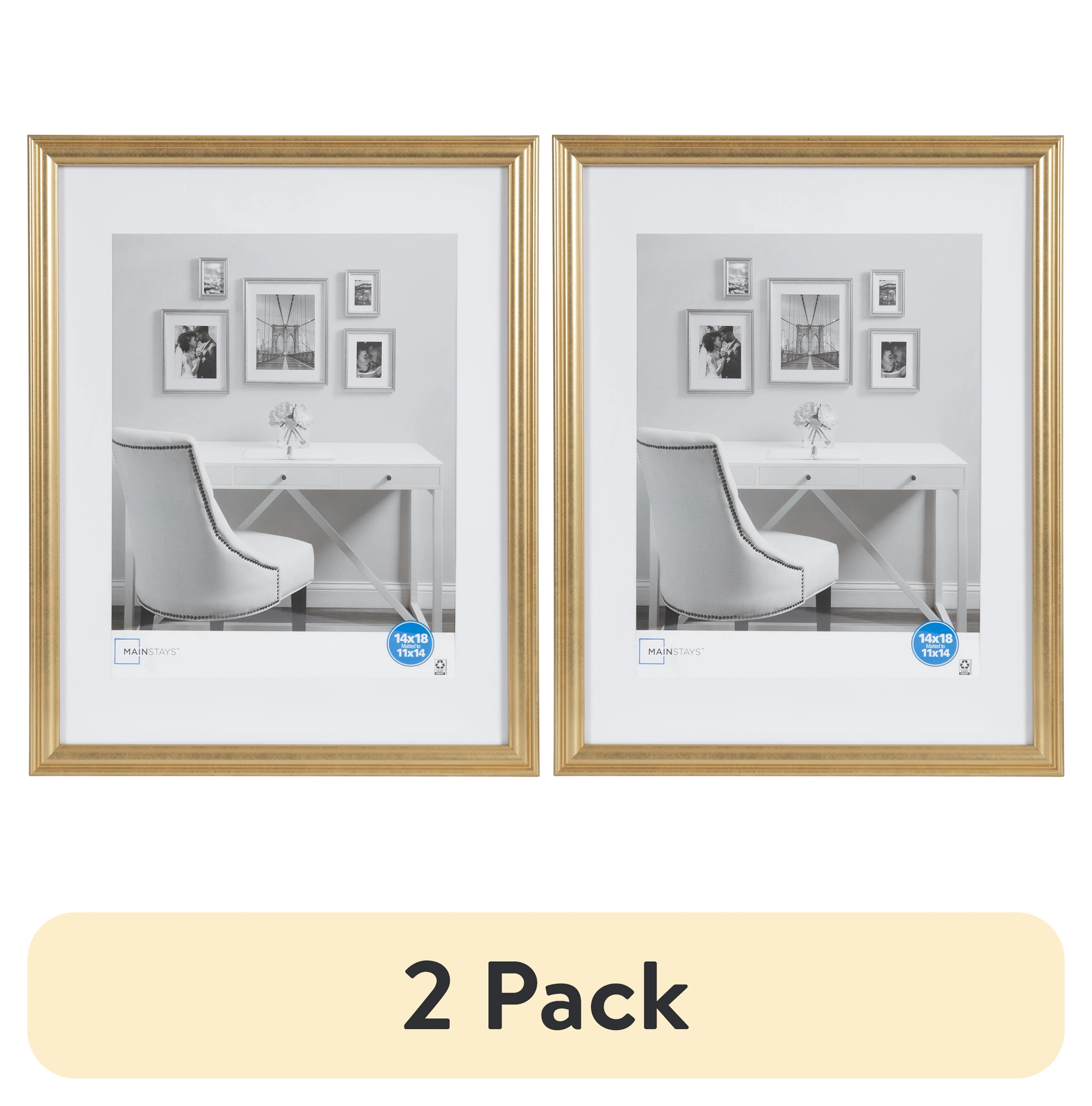 (2 pack) Mainstays – 11x14 Picture Frame – Gold Matted Gallery Traditional Program Wall Photo... | Walmart (US)